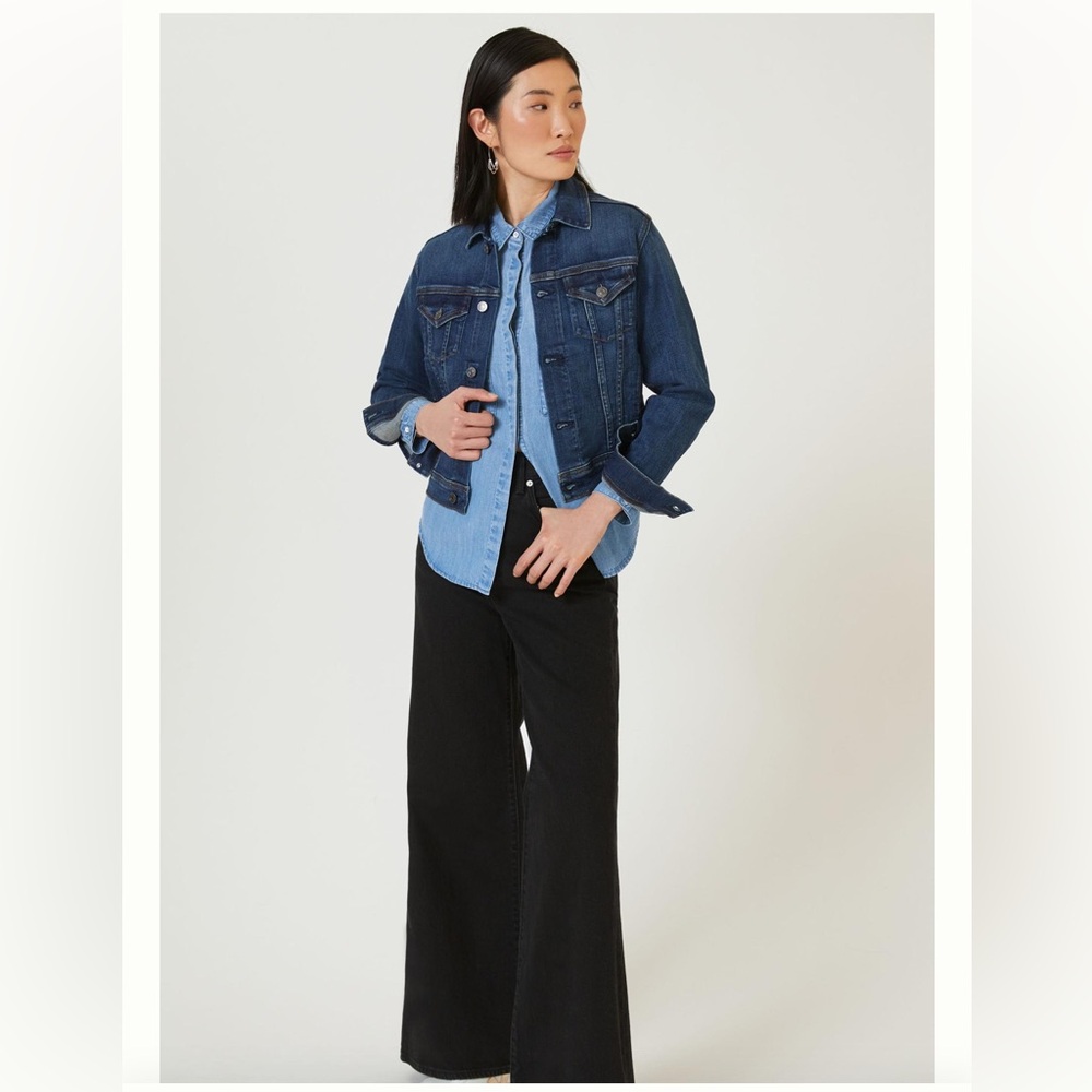 NWT EDWIN Evie Cropped Denim Trucker Jacket Stretch Blue Stax XL
